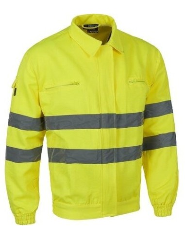 Chaqueta monocolor con reflectantes y bolsillos personalizada amarilla