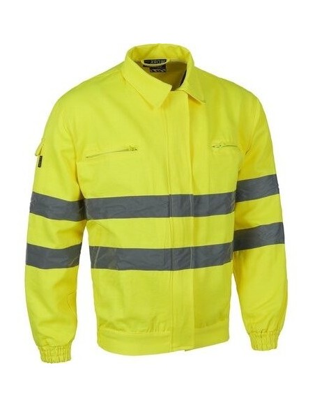 Chaqueta monocolor con reflectantes y bolsillos personalizada amarilla