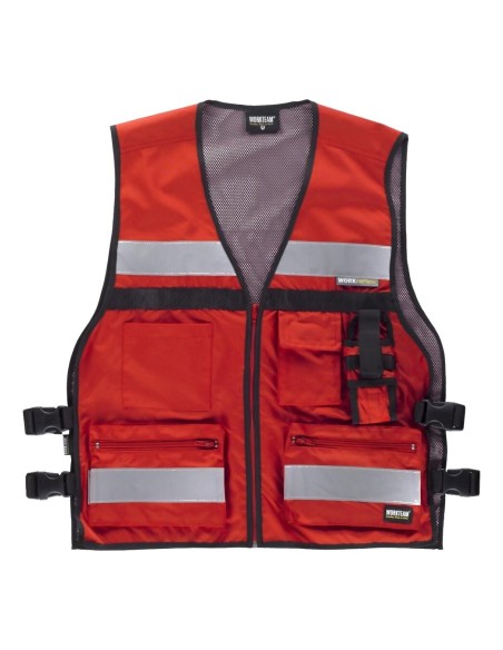  Chaleco de seguridad con multolsillos rojo