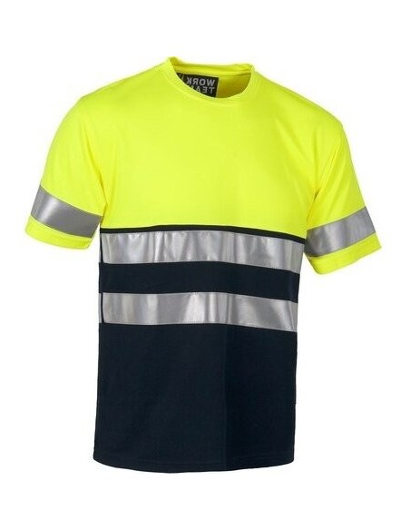 Camiseta en dos colores con bandas reflectantes personalizada amarilla