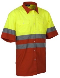 Camiseta bicolor con botones y bandas reflectantes roja barata