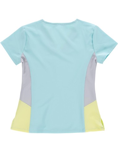  Casaca sanitaria de mujer combinada turquesa claro gris claro amarillo claro