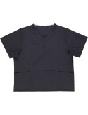 Casaca sanitaria elástica unisex con bolsillos y cuello a pico