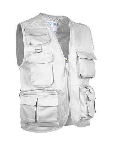 Chaleco multibolsillo SAFARI Valento personalizado blanco