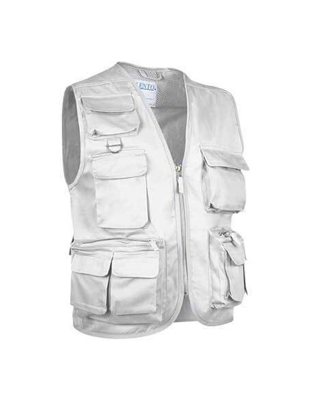 Chaleco multibolsillo SAFARI Valento personalizado blanco