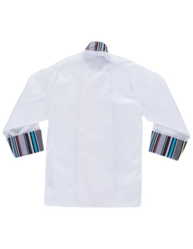  Casaca de cocina con detalles a rayas blanco