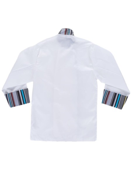  Casaca de cocina con detalles a rayas blanco