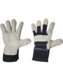 Guantes de seguridad de serraje y tela vaquera en gris