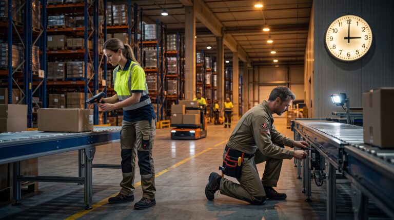 Trabajadores realizando un turno nocturno en un entorno laboral